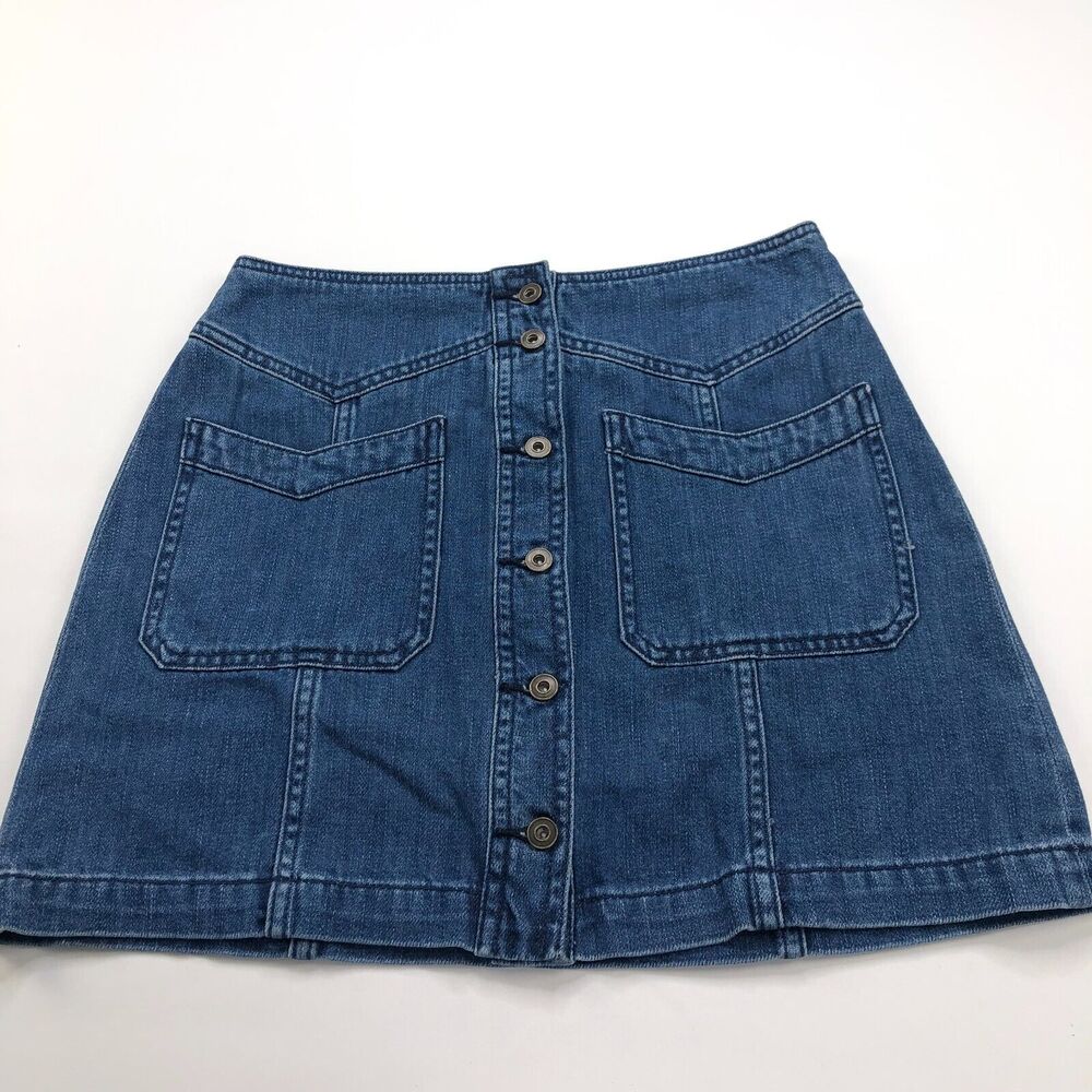 Free People 4 (Fits 28 In) Denim Button Front Flat Non Lined Mini Skirt